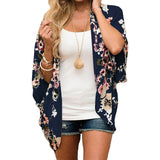 Women Kimono Loose Shawl Cardigan Floral Printed Chiffon Tops