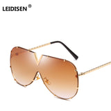 LEIDISEN Unisex One Piece Designer High Quality Oversized Metal UV400 Mirror Sunglasses