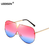 LEIDISEN Unisex One Piece Designer High Quality Oversized Metal UV400 Mirror Sunglasses