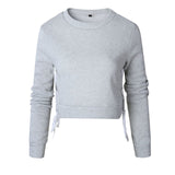 Women Sexy Slit Lacing Pullover Solid Long Sleeve Crop Top