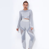 Women 2Pcs Set Seamless Crop Long Sleeve Top Push Up High Waist Pants