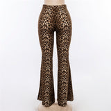Women Leopard Animal Print Flare Pants High Waist Trousers