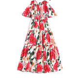 Women's Beach Style Sling Big Swing Elastic Waist Strapless Sweet Print Dress