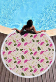 Flamingo Round Beach Towel Tassels Microfiber Picnic Blanket Cover Up