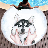 Round Beach Towel Tassel Husky Printed Microfiber Bath Blanket