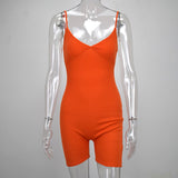Women Sleeveless V Neck Bodycon Rompers Spaghetti Strap Short Jumpsuit Outfit