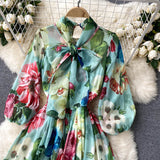 Women Print Chiffon Beach Long Midi Big Swing Boho Dress