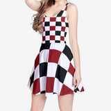 Black Red White Women's Sleeveless Midi Casual Flared Skater Dress