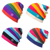 Outdoor Beanies Cap Casual Striped Knitted Hat Headwear Snowboarding Skiing