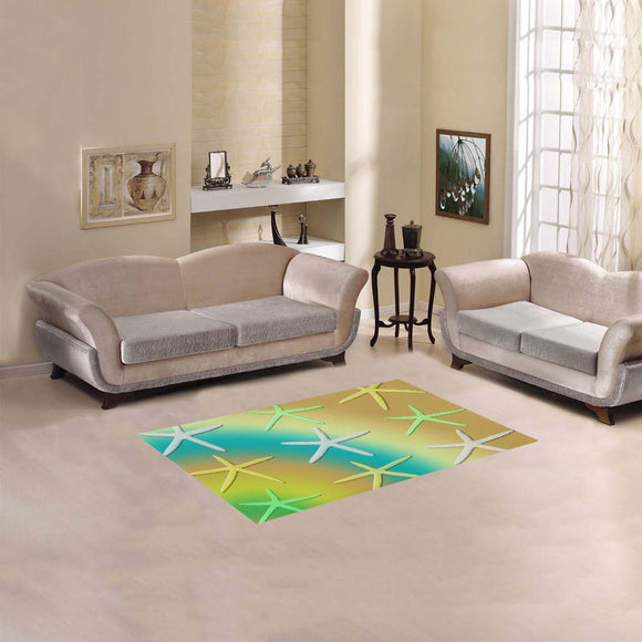 Lime White Yellow Starfishes Area Rug 2'7