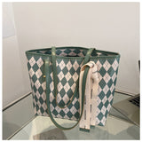 Women's Big Retro Diamond Contrast Large Capacity Shoulder Tote Bag