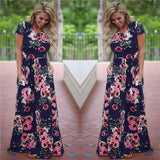 Women Long Maxi Floral Print Boho Short Sleeve Tunic Vestidos Dress Plus Sizes