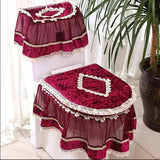 Lace 3 Piece Set Toilet Seat Cover U-shaped Mat Bathroom Decoration