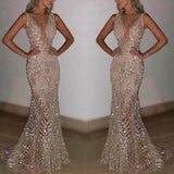 Womens Sequins Deep V Formal Long Length Sleeveless Maxi Dress