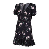Women Floral Short Sleeve V Neck Bohemian Mini Dress