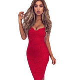 Women Lace Elegant Bodycon V-Neck Spaghetti Strap Knee-Length Dress