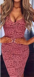 Women Lace Elegant Bodycon V-Neck Spaghetti Strap Knee-Length Dress