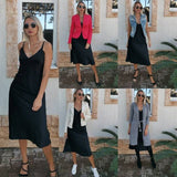 Women Spaghetti Strap Satin Deep Solid Straight Pajama Dress