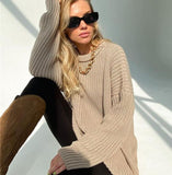 Women Solid Knitted Thickening Long Sleeve Oversized Sweater