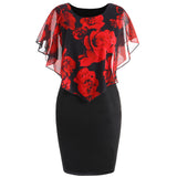 Women Plus Size Rose Overlay Capelet Dress