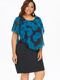 Women Plus Size Rose Overlay Capelet Dress