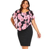 Women Plus Size Rose Overlay Capelet Dress