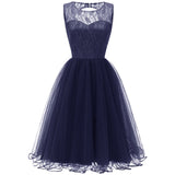 Women's Vintage Round Collar Sleeveless Backless Lace A Line Dress
