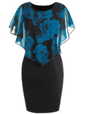 Women Plus Size Rose Overlay Capelet Dress