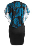 Women Plus Size Rose Overlay Capelet Dress