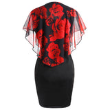 Women Plus Size Rose Overlay Capelet Dress