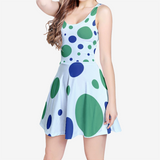 Green Bay Dots Women's Sleeveless Midi Casual Flared Skater Dress
