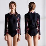 Women Water Sports One Piece Print Long Sleeve Swimwear Rash Guard Swimsuit