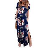 Women Short Sleeve Round Neck Floral Print Casual Loose Dress