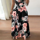 Women Short Sleeve Long Boho Floral Print Maxi Bandage Dress
