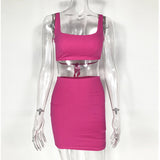 Women's Neon Colors  Lace Up Sleeveless Short Top Mini Skirt Two-Piece Set