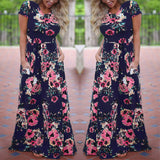 Women Long Maxi Floral Print Boho Short Sleeve Tunic Vestidos Dress Plus Sizes