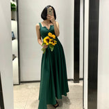 Women Solid Color V Neck Sleeveless Long Dress
