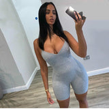 Women Sleeveless V Neck Bodycon Rompers Spaghetti Strap Short Jumpsuit Outfit