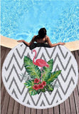 Flamingo Round Beach Towel Tassels Microfiber Picnic Blanket Cover Up