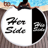 Large Round Beach Towel His Her Side Adults Couples Microfiber Tassel Bath