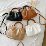 Cloud Pleated Simple Wooden Handle French Style Small Bag