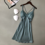 Women Nightgown Lingerie Nightwear Satin Dress