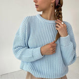 Women Solid Knitted Thickening Long Sleeve Oversized Sweater