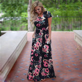 Women Long Maxi Floral Print Boho Short Sleeve Tunic Vestidos Dress Plus Sizes