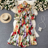 Women Print Chiffon Beach Long Midi Big Swing Boho Dress