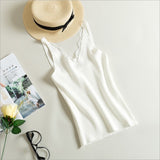 Women Hook Flower Lace Solid Stitching V-Neck Knitted Sleeveless Tops