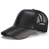 Glitter Ponytail Baseball Snapback Mesh Cap Messy Bun Adjustable Hat