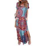 Women Short Sleeve Round Neck Floral Print Casual Loose Dress