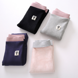 Women Elastic Waist Cartoon Patchwork Plus Velvet Thick Warm Knitted Leggings