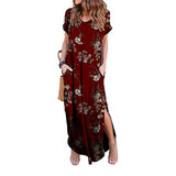 Women Short Sleeve Round Neck Floral Print Casual Loose Dress